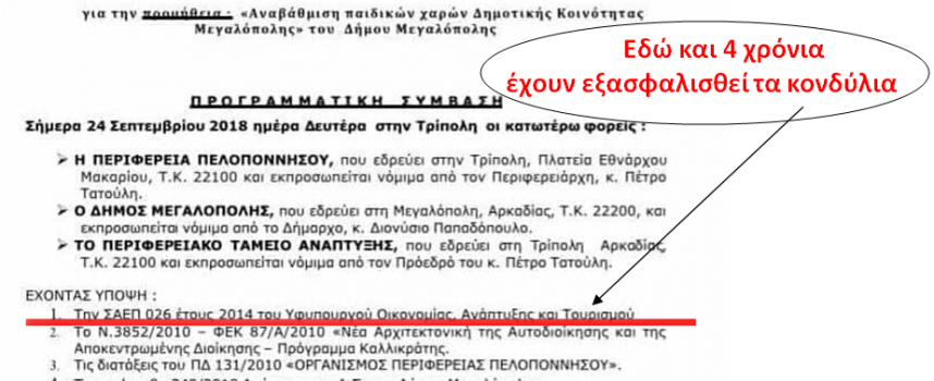 Οδ.Κωνσταντινόπουλος: “Μετά από 4 χρόνια, υπεγράφη η προγραμματική σύμβαση για την αναβάθμιση των παιδικών χαρών της Μεγαλόπολης, που είχα υπογράψει το 2014”