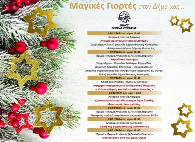 Πρόγραμμα Χριστουγεννιάτικων εκδηλώσεων Δήμου Βόρειας Κυνουρίας